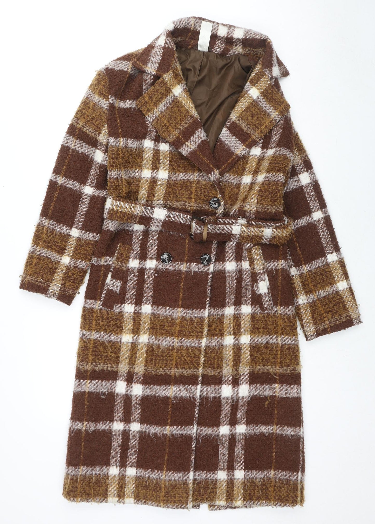 Violet Womens Brown Plaid Overcoat Coat Size 8 Button