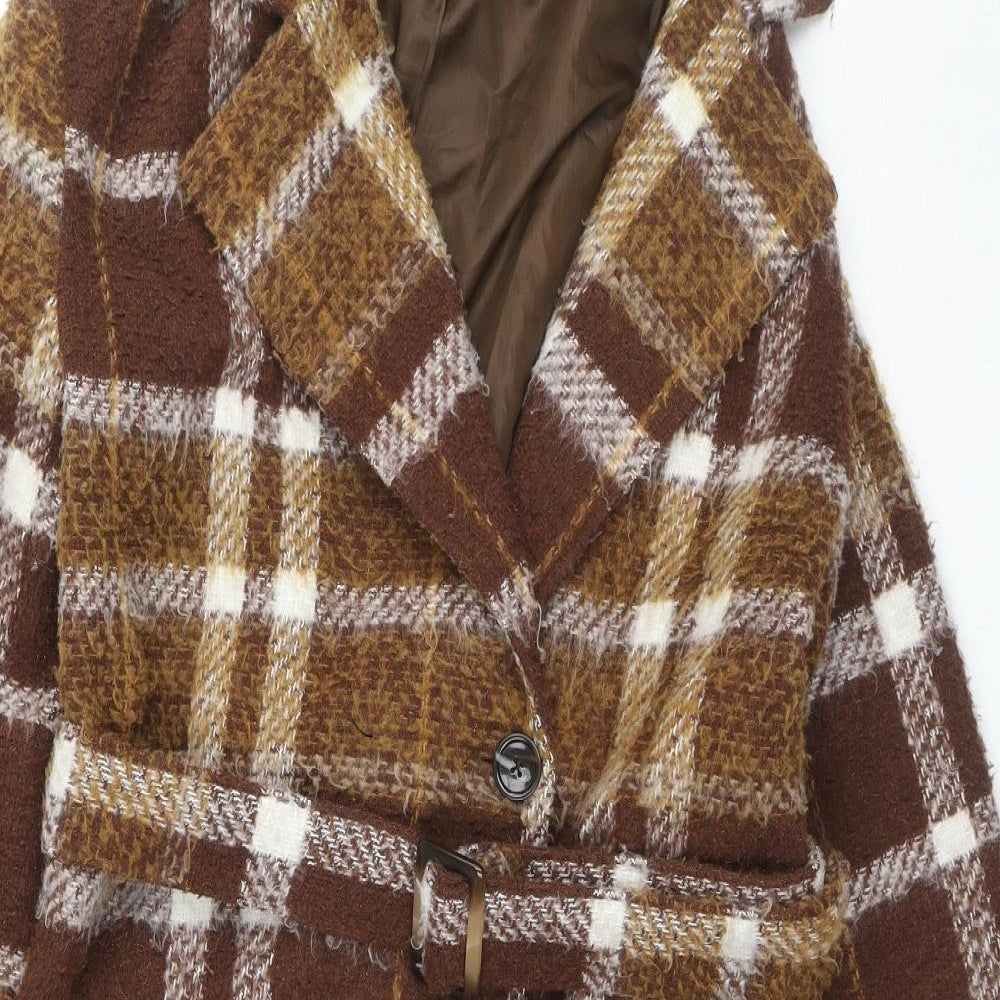Violet Womens Brown Plaid Overcoat Coat Size 8 Button
