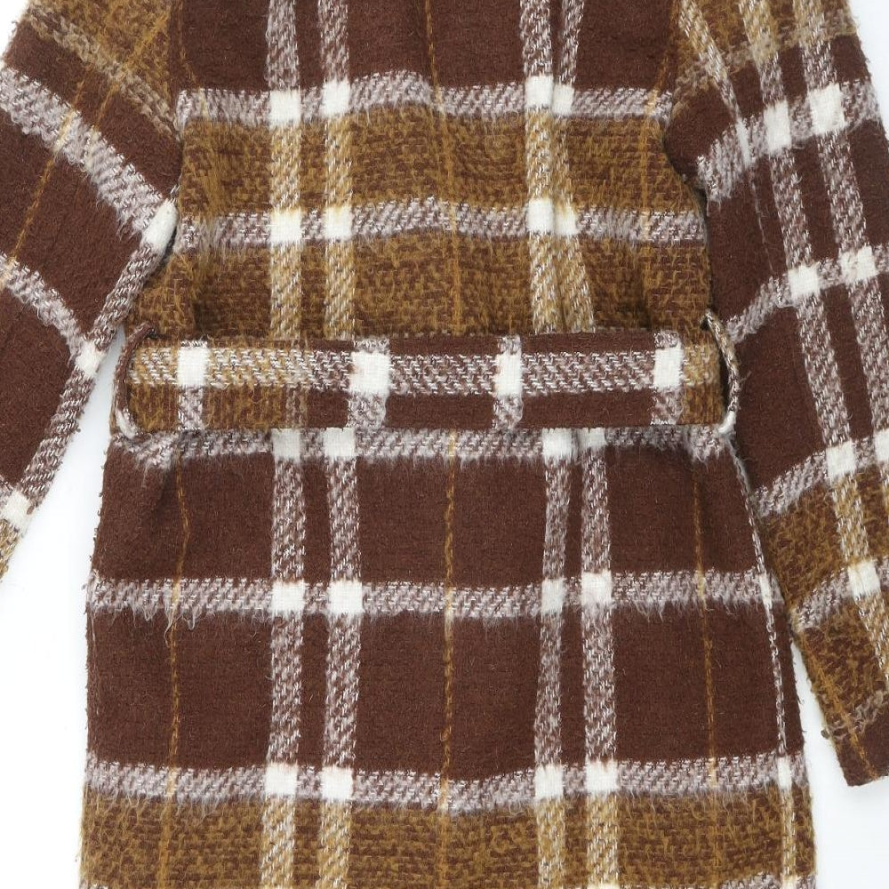 Violet Womens Brown Plaid Overcoat Coat Size 8 Button