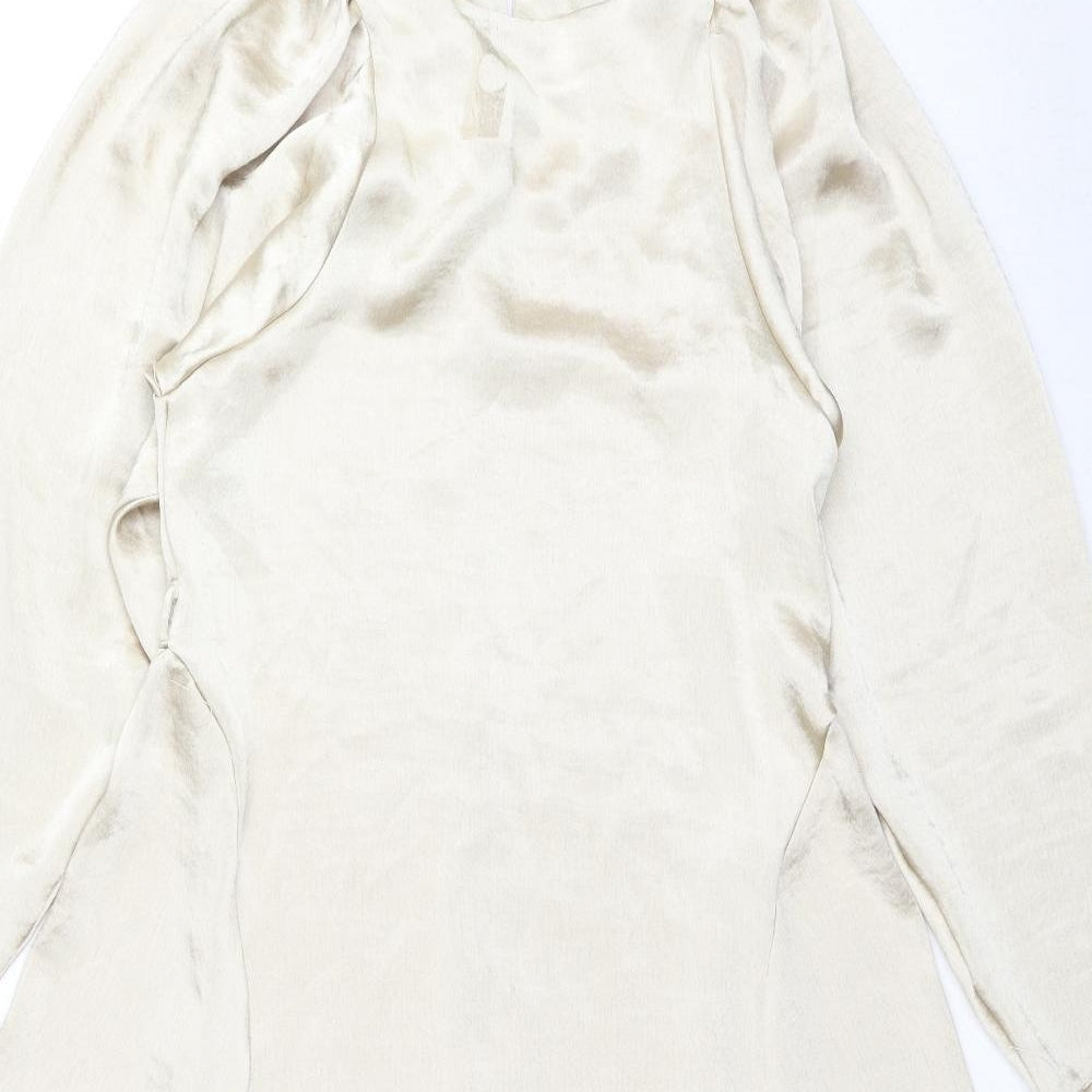 River Island Womens Gold Polyester A-Line Size 12 Round Neck Zip