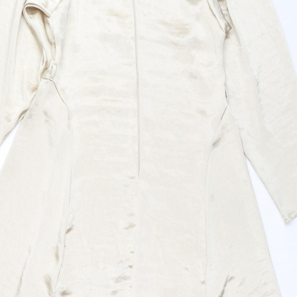 River Island Womens Gold Polyester A-Line Size 12 Round Neck Zip