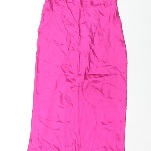 Zara Womens Pink Polyester A-Line Size S Cowl Neck Button