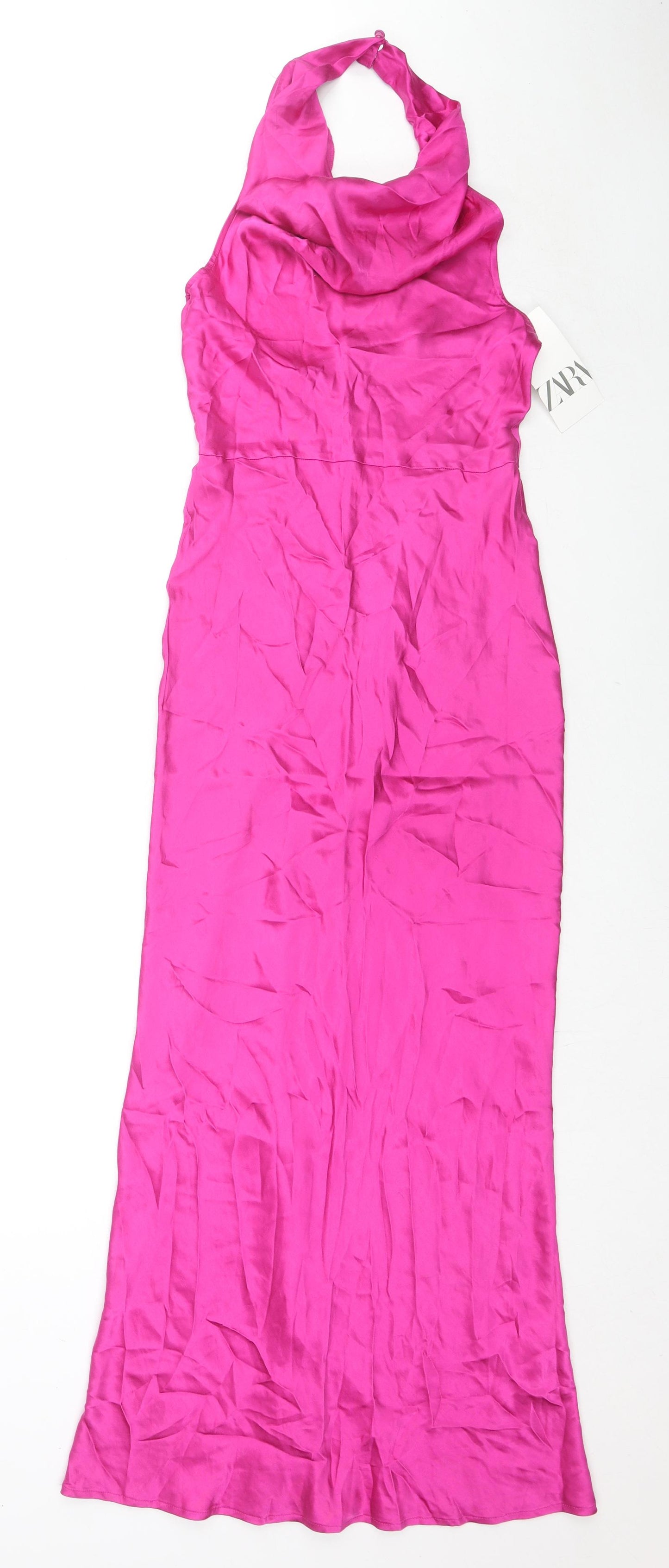 Zara Womens Pink Polyester A-Line Size S Cowl Neck Button