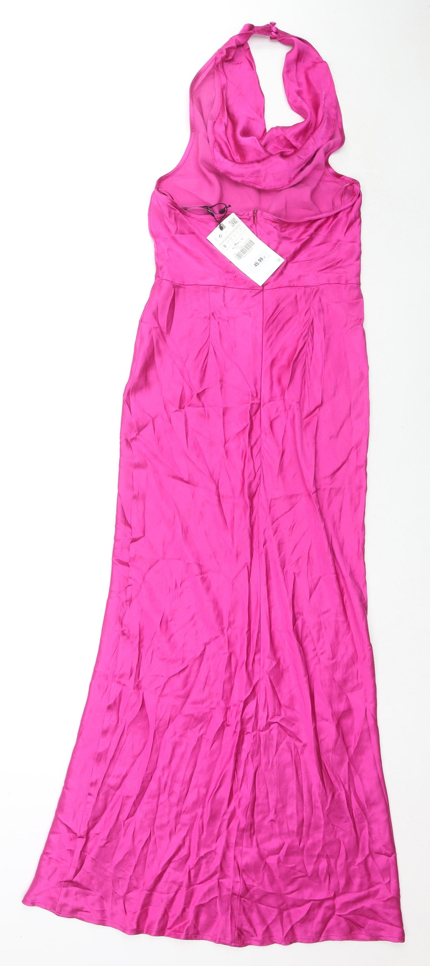 Zara Womens Pink Polyester A-Line Size S Cowl Neck Button