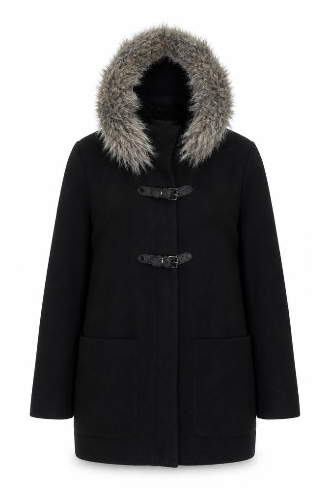 Mango Womens Black Overcoat Coat Size S Zip