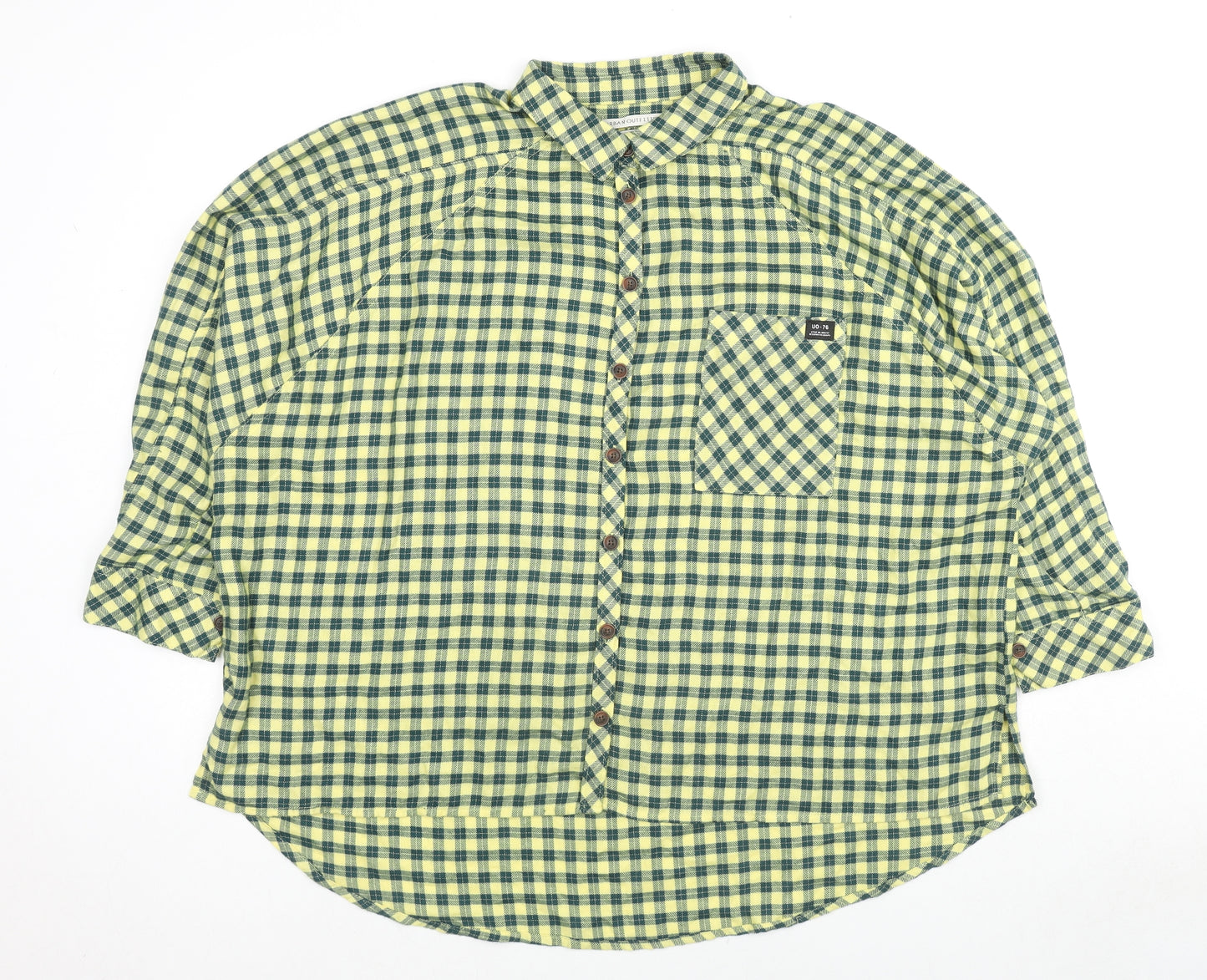 Urban Outfitters Womens Yellow Check Viscose Basic Button-Up Size M Collared