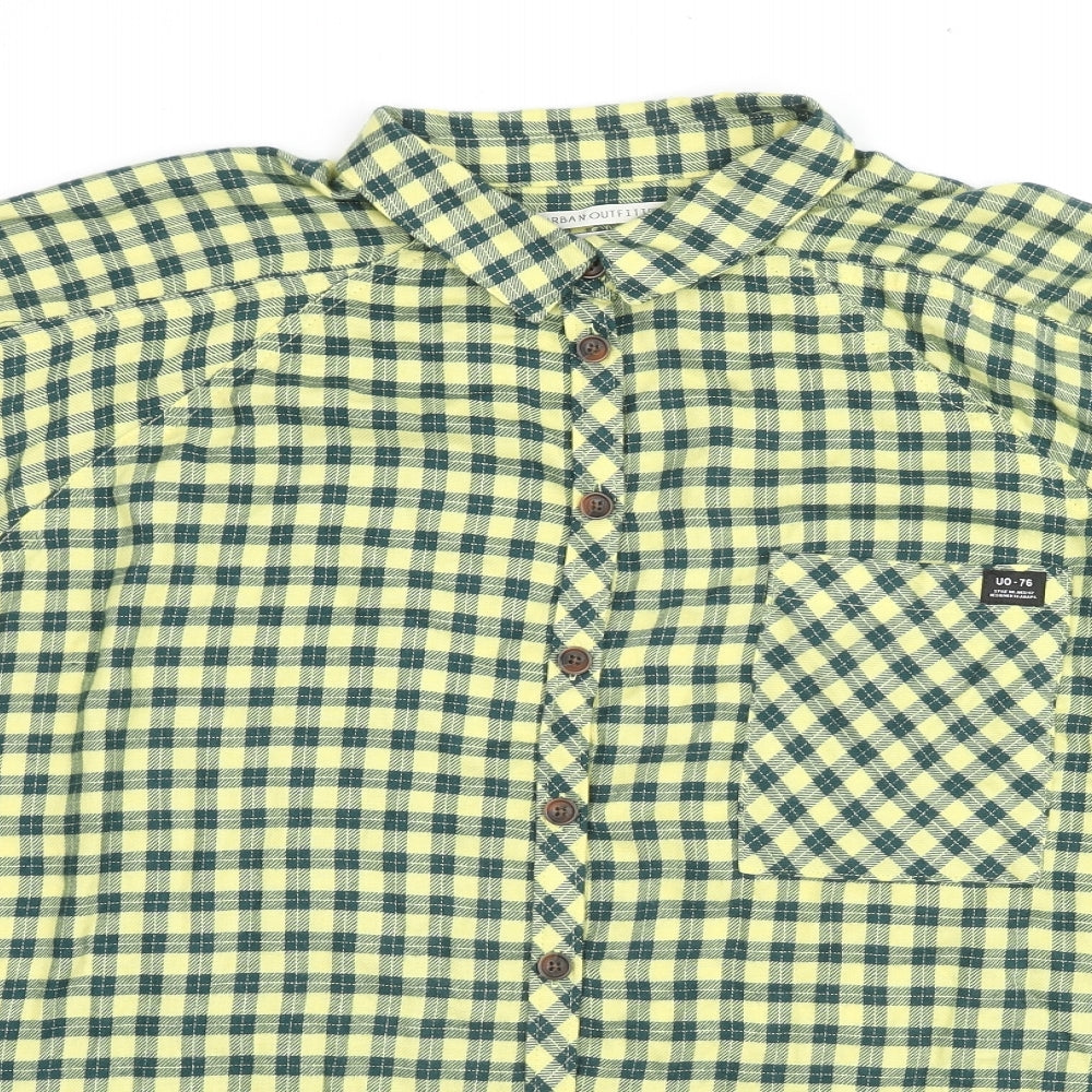 Urban Outfitters Womens Yellow Check Viscose Basic Button-Up Size M Collared
