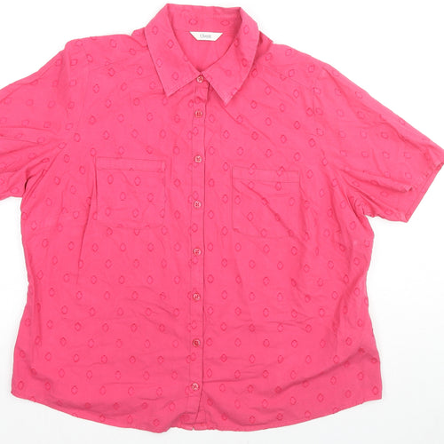 Classic Womens Pink Geometric Cotton Basic Button-Up Size 16 Collared