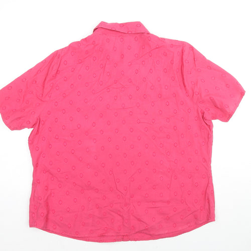 Classic Womens Pink Geometric Cotton Basic Button-Up Size 16 Collared