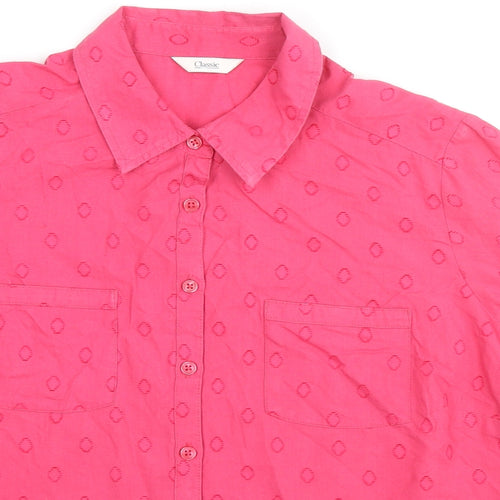 Classic Womens Pink Geometric Cotton Basic Button-Up Size 16 Collared