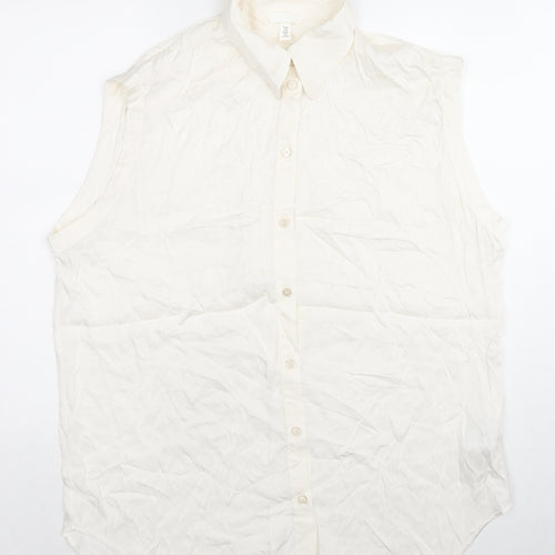 H&M Womens White Viscose Basic Button-Up Size M Collared