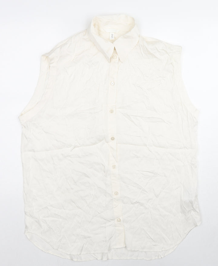 H&M Womens White Viscose Basic Button-Up Size M Collared