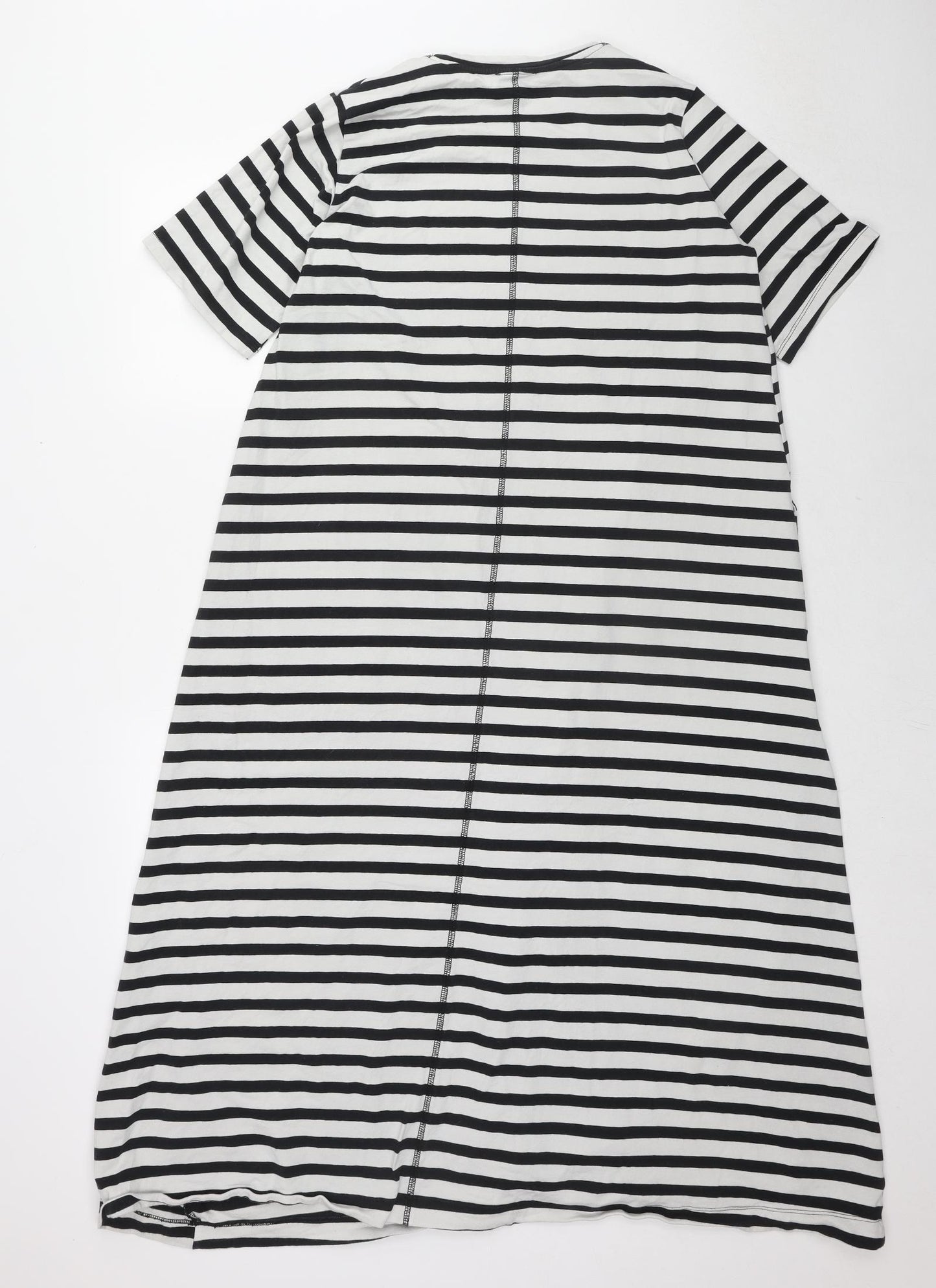 Warehouse Womens Black Striped Cotton Maxi Size 16 Crew Neck Pullover