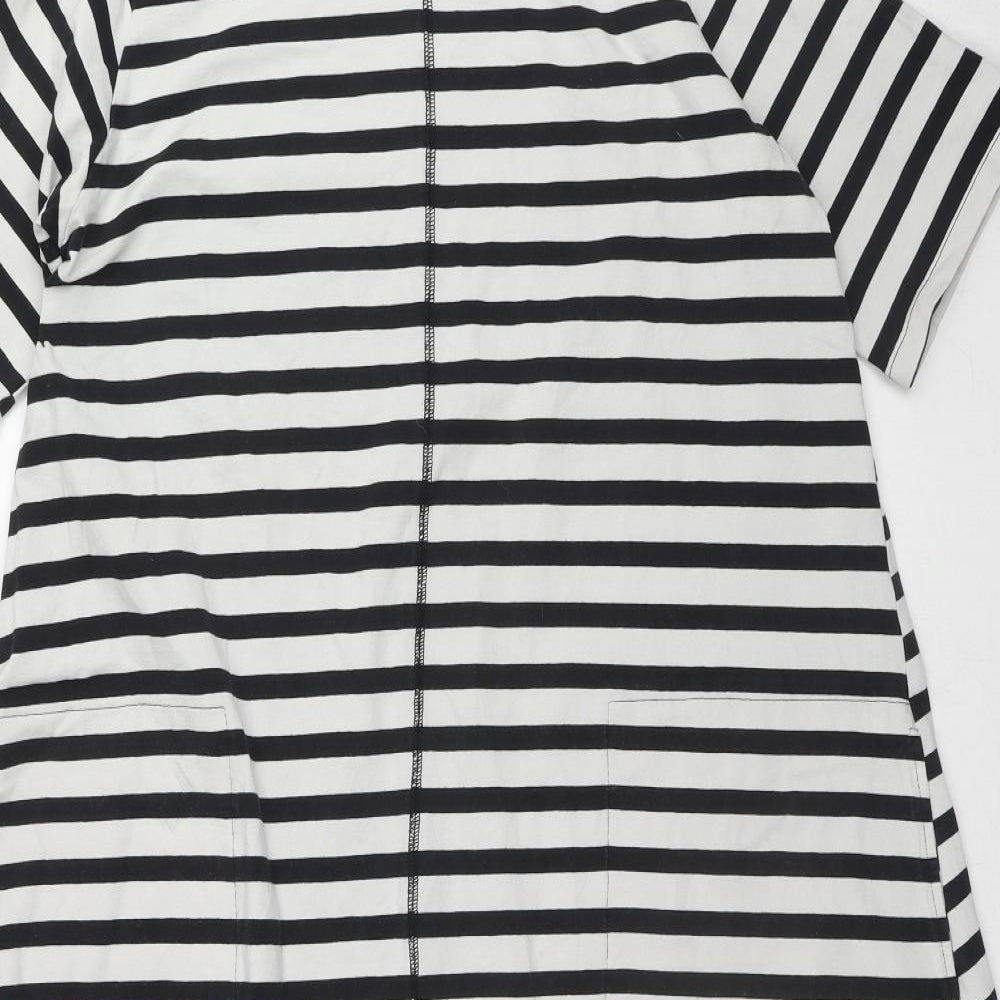 Warehouse Womens Black Striped Cotton Maxi Size 16 Crew Neck Pullover