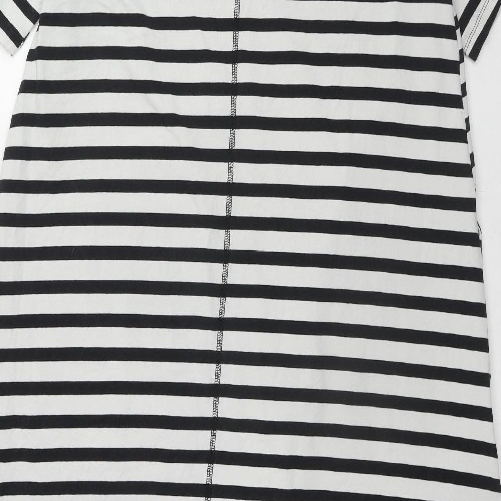 Warehouse Womens Black Striped Cotton Maxi Size 16 Crew Neck Pullover