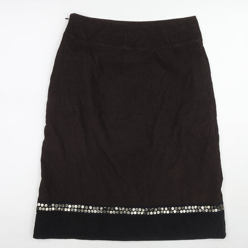 Monsoon Womens Brown Floral Cotton A-Line Skirt Size 8 Zip