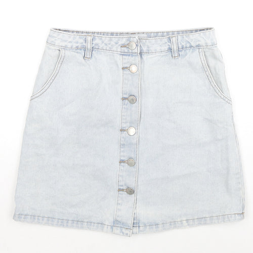 New Look Womens Blue Cotton A-Line Skirt Size 8 Zip