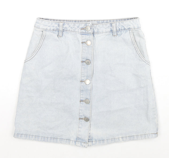 New Look Womens Blue Cotton A-Line Skirt Size 8 Zip