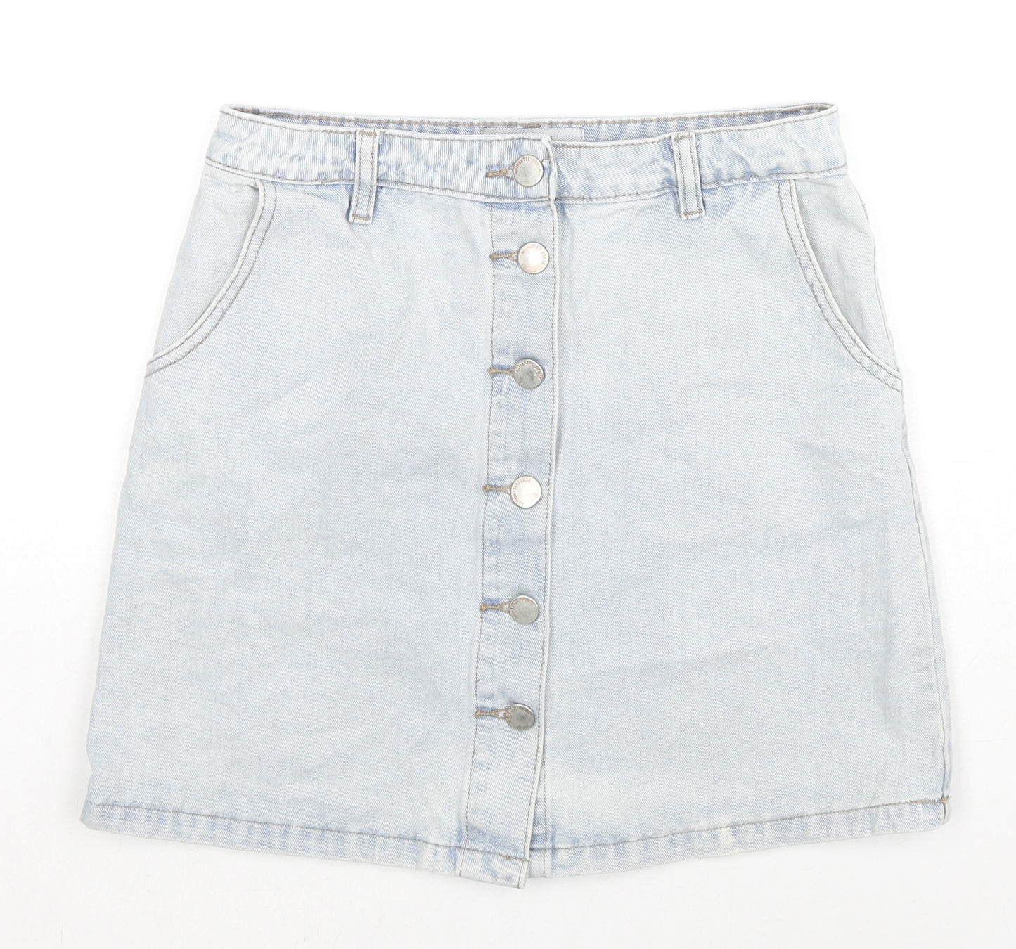 New Look Womens Blue Cotton A-Line Skirt Size 8 Zip