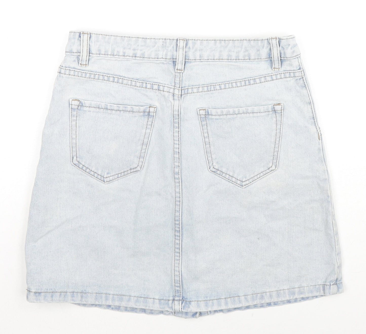 New Look Womens Blue Cotton A-Line Skirt Size 8 Zip