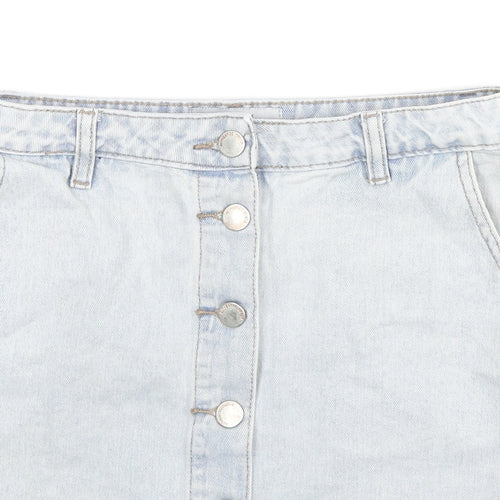New Look Womens Blue Cotton A-Line Skirt Size 8 Zip