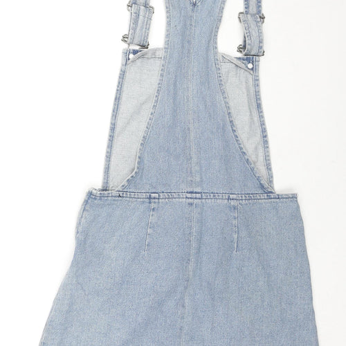 Topshop Womens Blue Cotton Pinafore/Dungaree Dress Size 8 Square Neck Zip