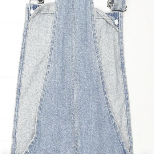 Topshop Womens Blue Cotton Pinafore/Dungaree Dress Size 8 Square Neck Zip