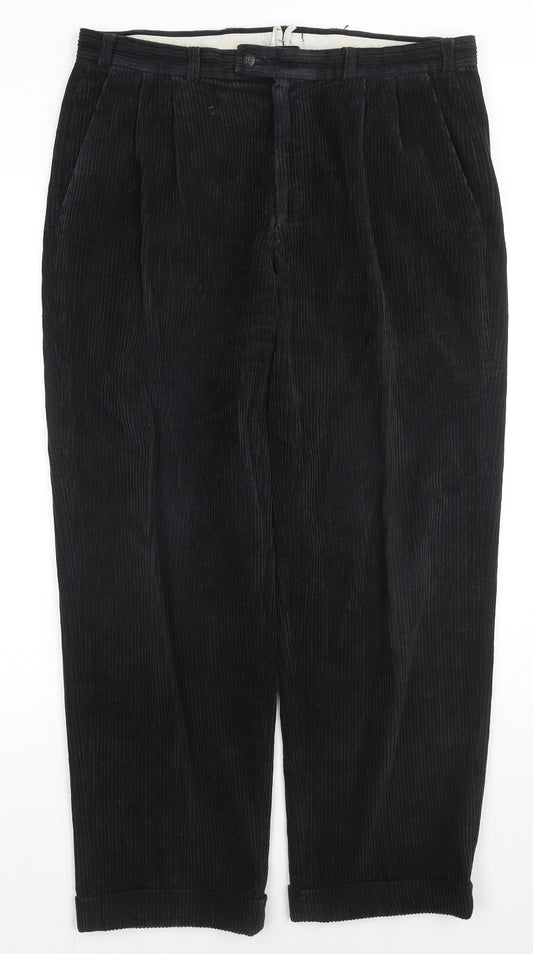 Sangan Mens Black Cotton Trousers Size 34 in L27 in Regular Zip