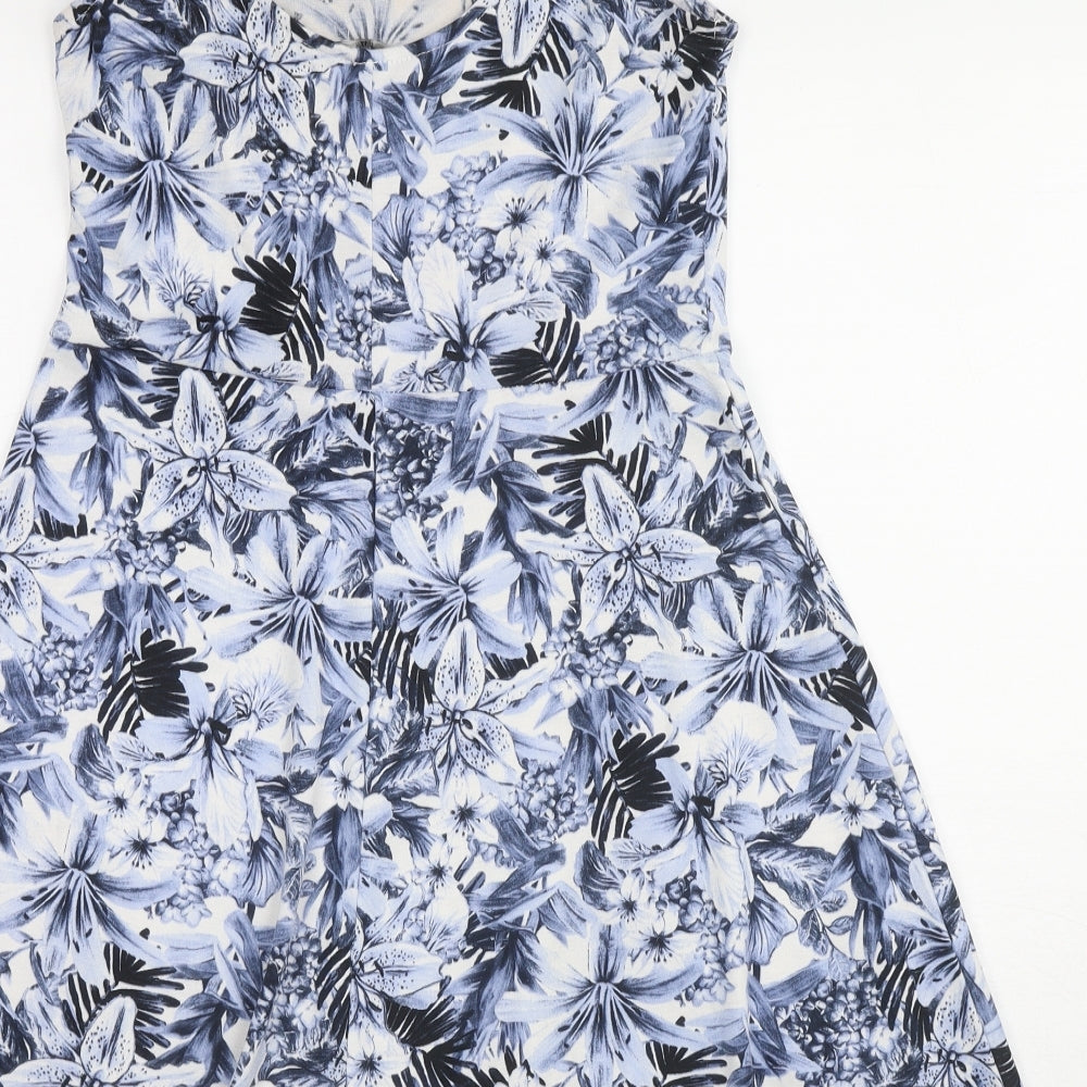 H&M Womens Blue Floral Polyester Tank Dress Size S Round Neck Pullover