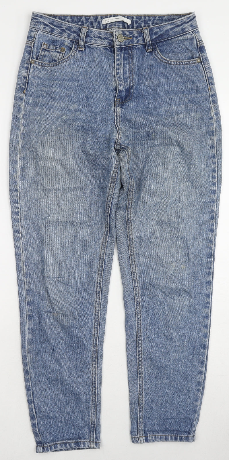 Zara Womens Blue Cotton Mom Jeans Size 8 L27 in Regular Zip