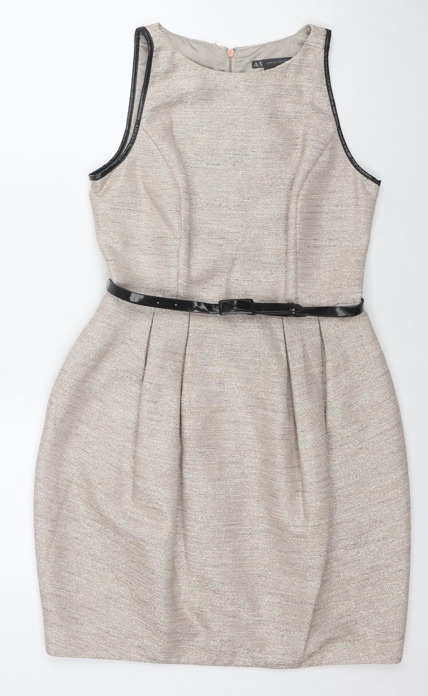 Armani Exchange Womens Beige Cotton Shift Size 6 Boat Neck Zip