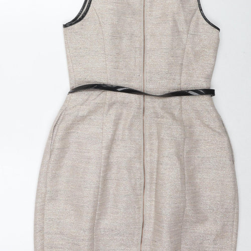 Armani Exchange Womens Beige Cotton Shift Size 6 Boat Neck Zip