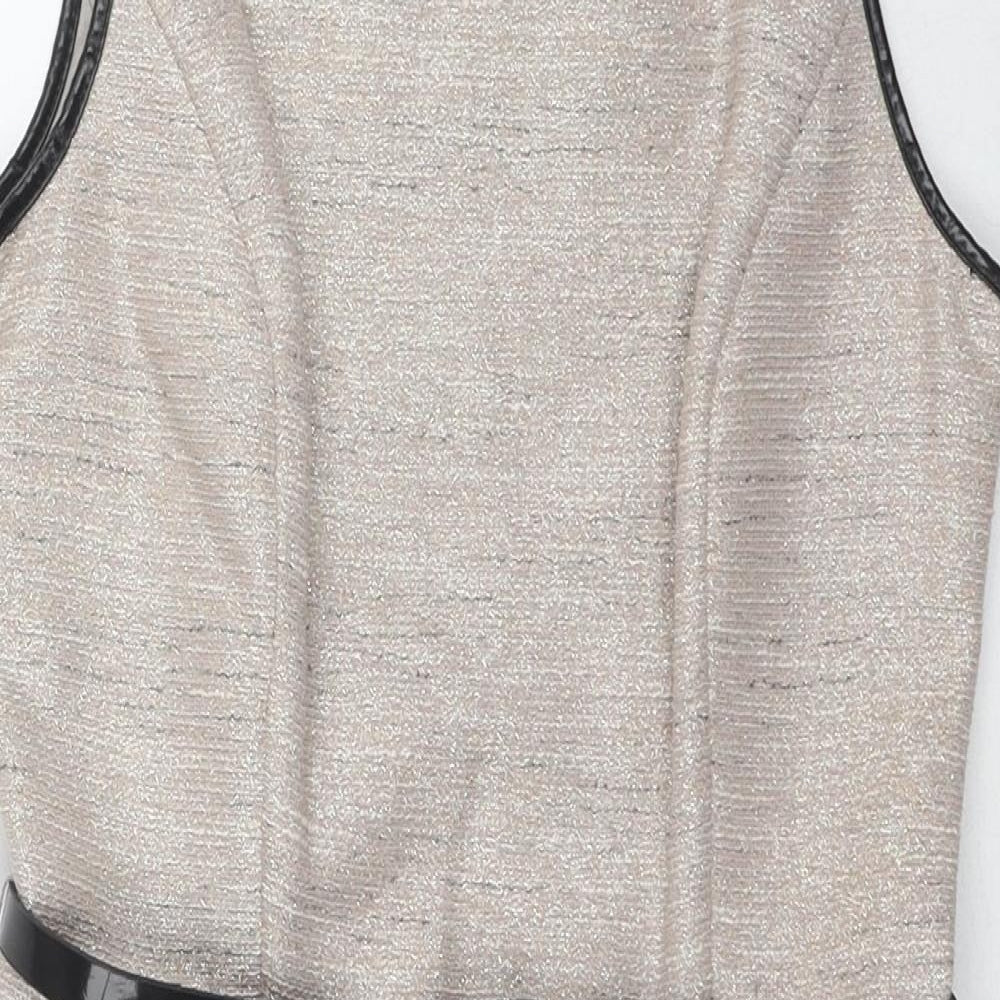 Armani Exchange Womens Beige Cotton Shift Size 6 Boat Neck Zip