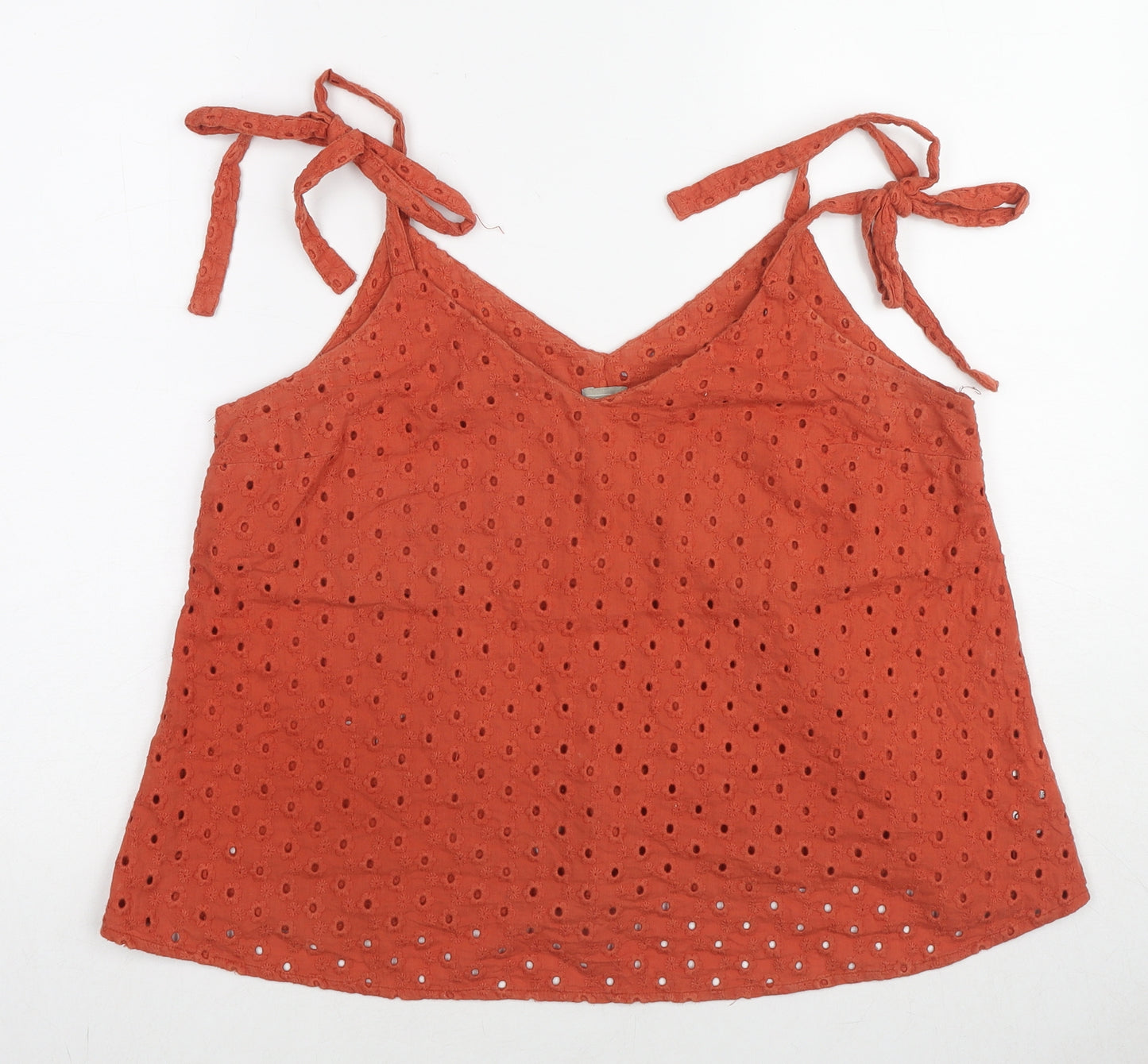 ASOS Womens Brown Cotton Basic Tank Size 12 V-Neck - Broderie Anglaise