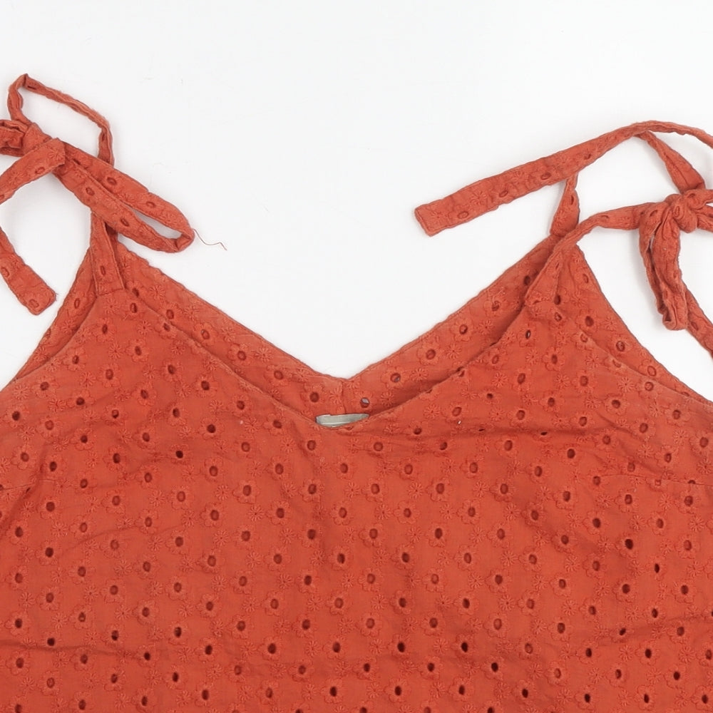 ASOS Womens Brown Cotton Basic Tank Size 12 V-Neck - Broderie Anglaise