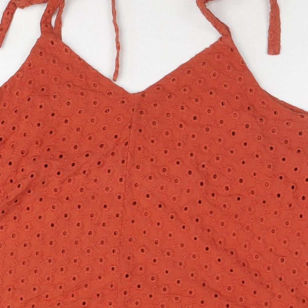 ASOS Womens Brown Cotton Basic Tank Size 12 V-Neck - Broderie Anglaise