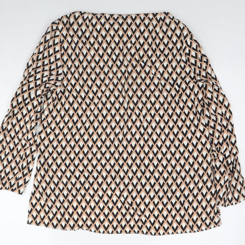 Zara Womens Brown Geometric Polyester Basic Blouse Size L Round Neck