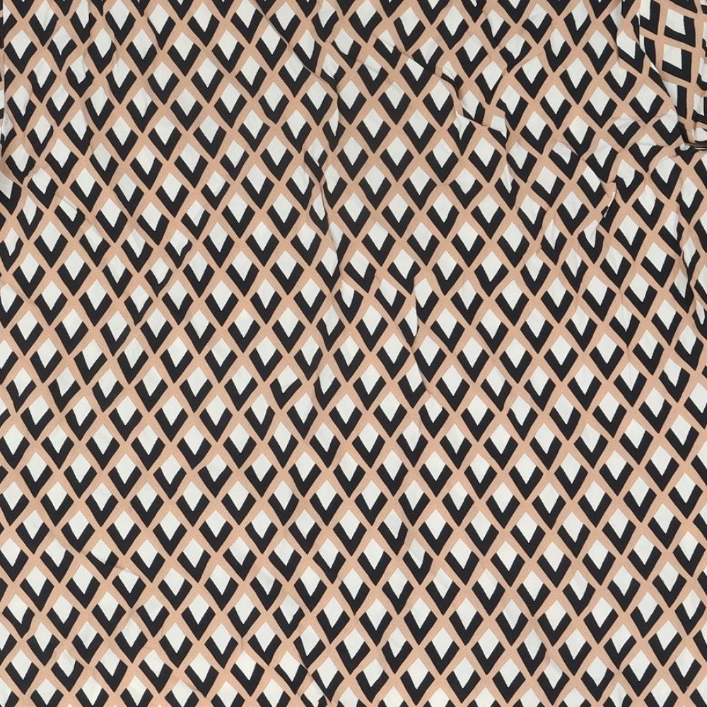 Zara Womens Brown Geometric Polyester Basic Blouse Size L Round Neck