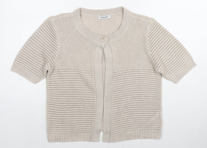 Damart Womens Beige Round Neck Acrylic Cardigan Jumper Size 10