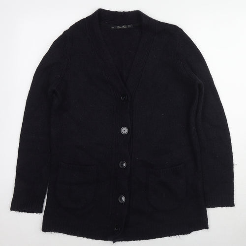 Zara Womens Black V-Neck Acrylic Cardigan Jumper Size M