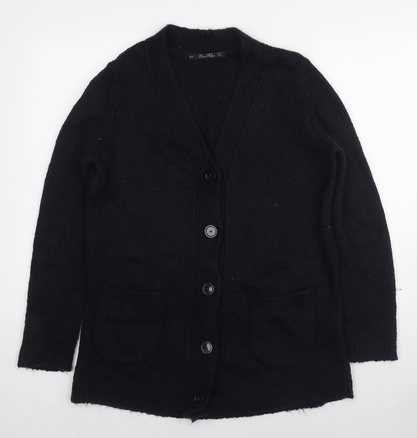 Zara Womens Black V-Neck Acrylic Cardigan Jumper Size M
