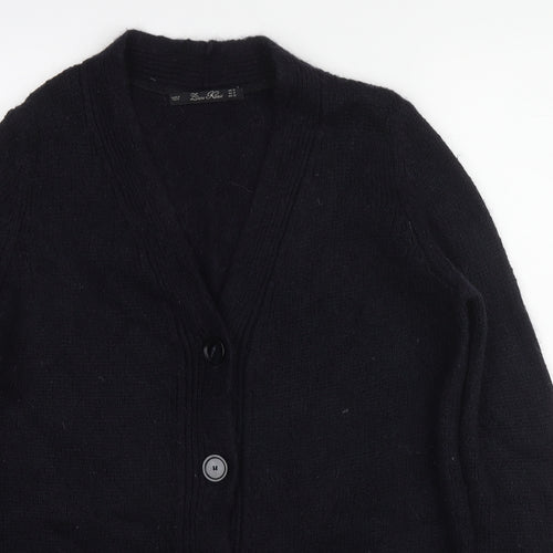 Zara Womens Black V-Neck Acrylic Cardigan Jumper Size M