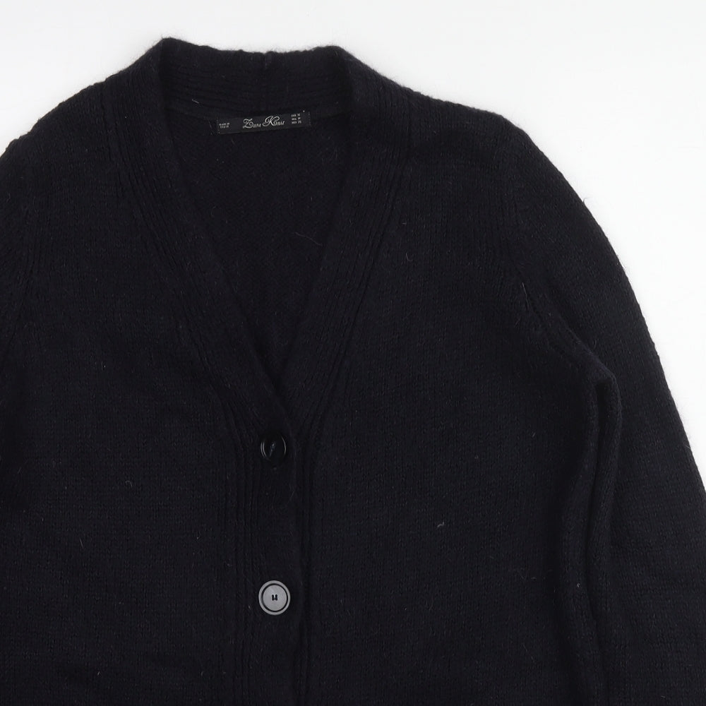Zara Womens Black V-Neck Acrylic Cardigan Jumper Size M