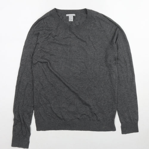 H&M Womens Grey Round Neck Viscose Pullover Jumper Size S