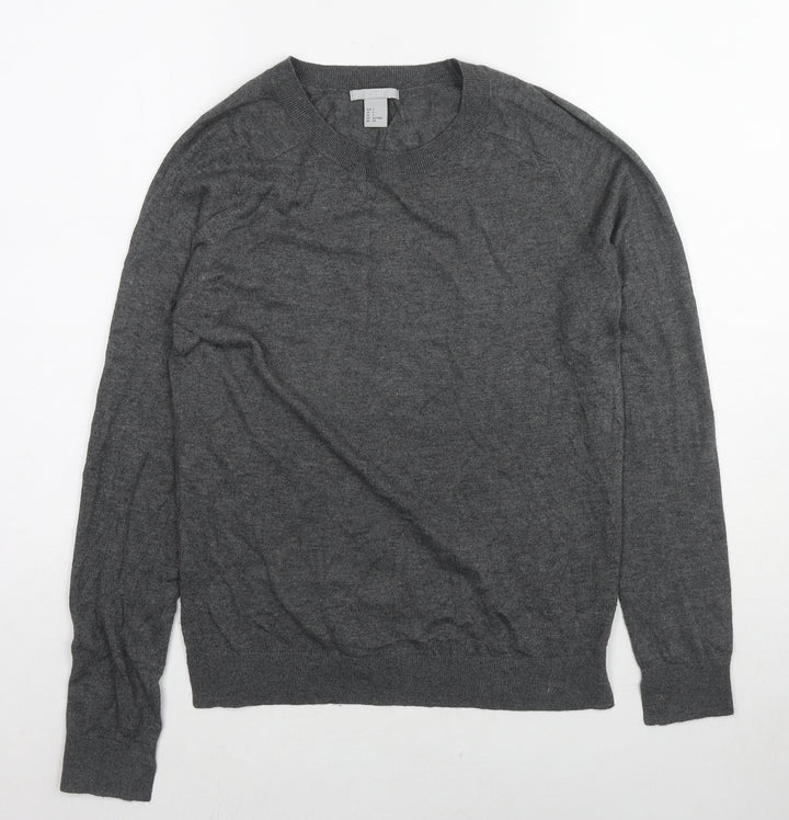 H&M Womens Grey Round Neck Viscose Pullover Jumper Size S