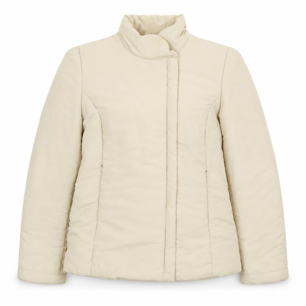 Front view of H&M women’s beige jacket, size M, zip