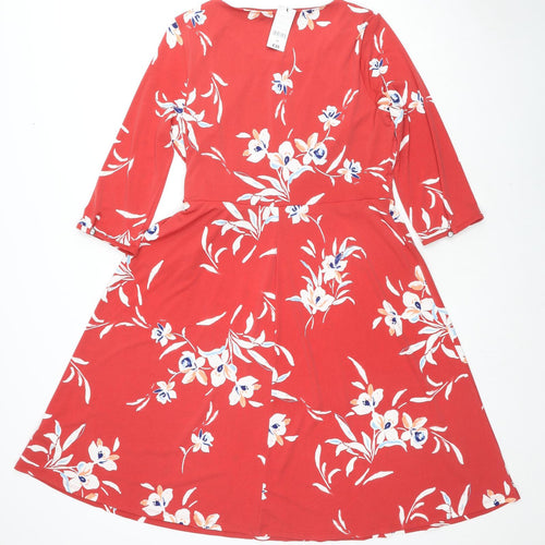 Bonmarché Womens Red Floral Polyester A-Line Size 16 Boat Neck Pullover