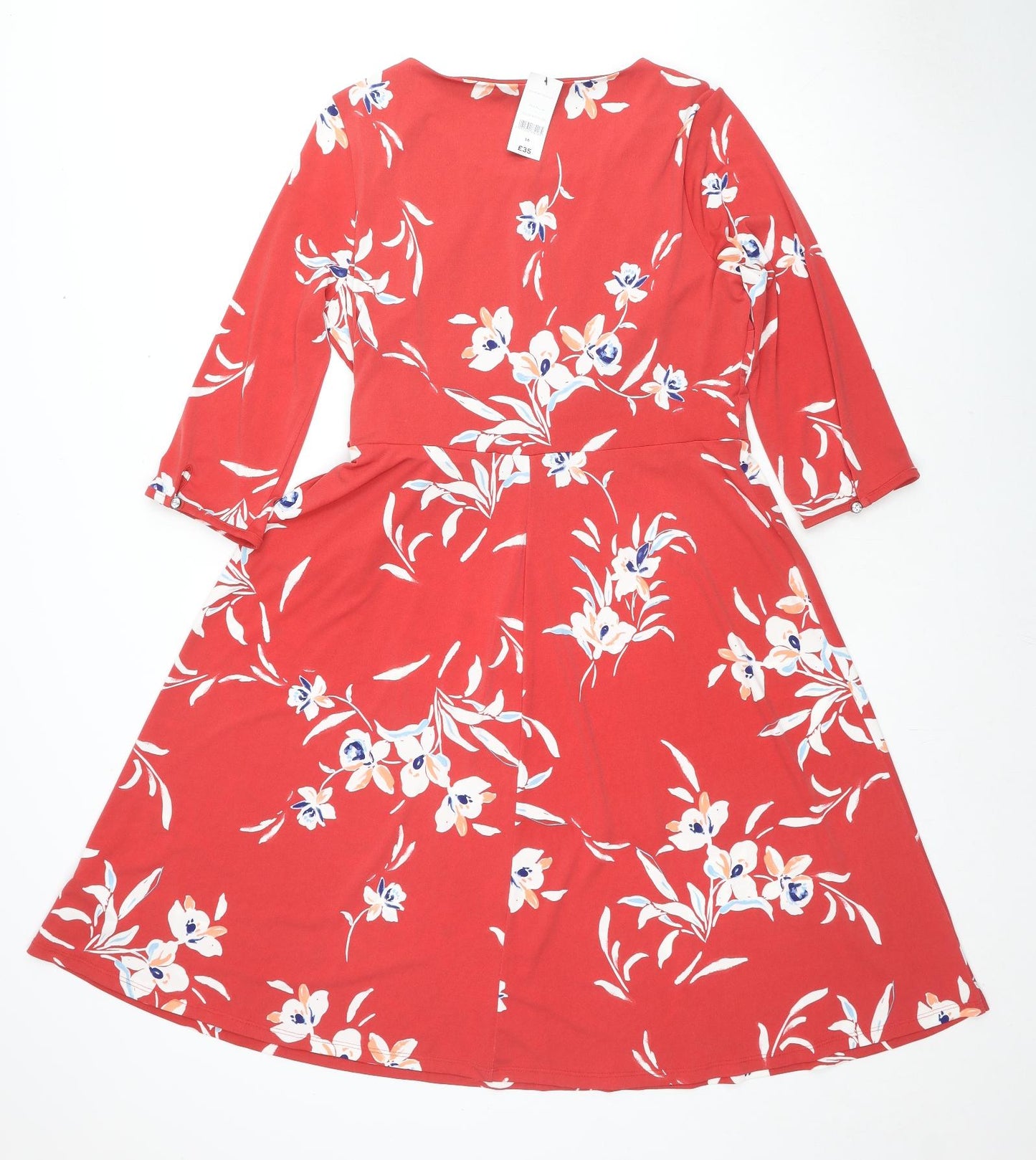 Bonmarché Womens Red Floral Polyester A-Line Size 16 Boat Neck Pullover