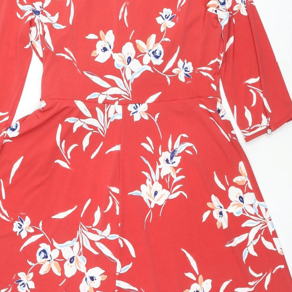 Bonmarché Womens Red Floral Polyester A-Line Size 16 Boat Neck Pullover