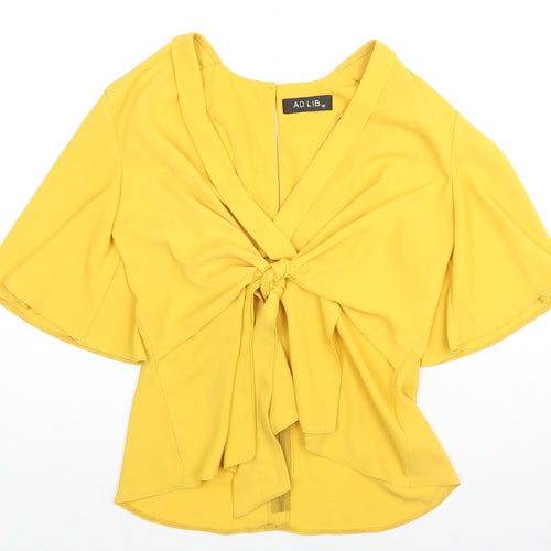 Adlib Womens Yellow Polyester Basic Blouse Size 10 V-Neck